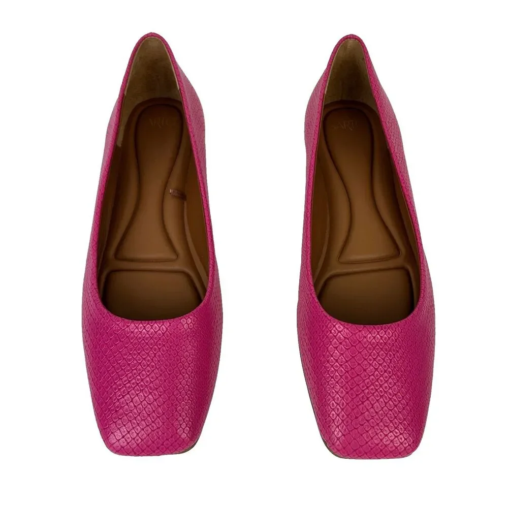 Franco Sarto Flexa Amaya Ballet Flats Hot Pink Embossed Square Toe Shoe NWOT 6.5